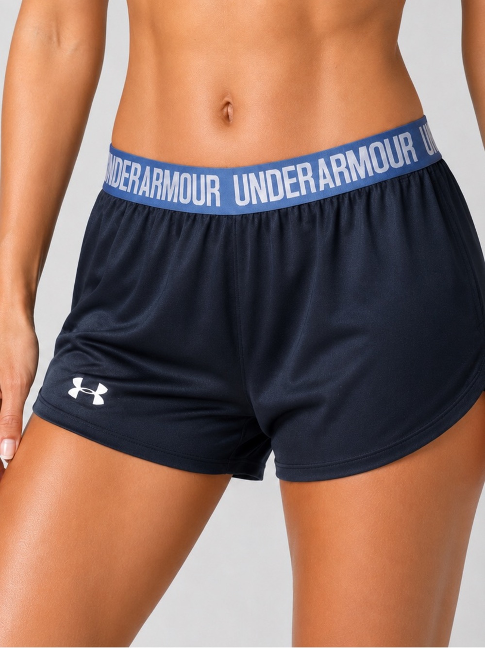 Under Armour Black Athletic Shorts with Blue Branded Waistband - Picture 1 of 3
